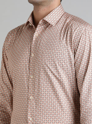 Orange Printed Regular Fit Formal Shirt | JadeBlue