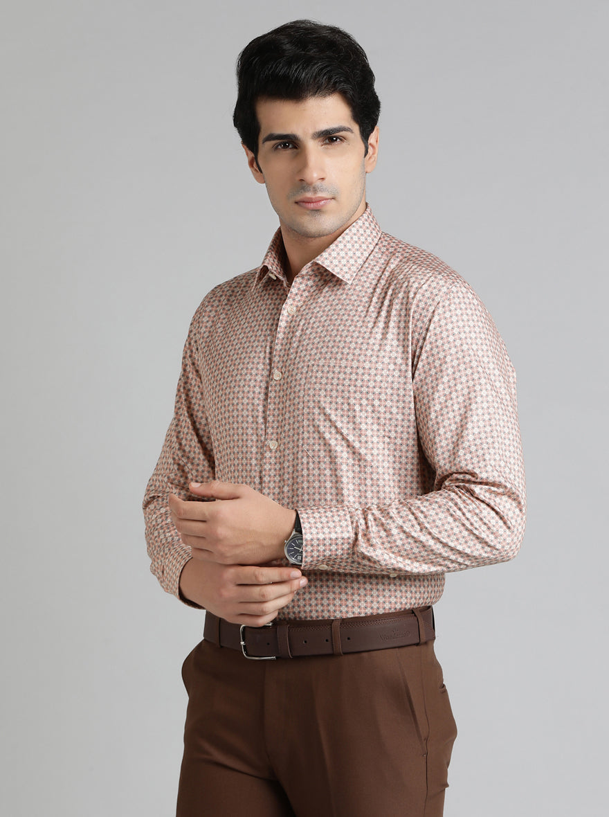 Orange Printed Regular Fit Formal Shirt | JadeBlue