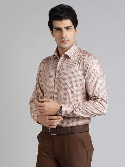 Orange Printed Regular Fit Formal Shirt | JadeBlue