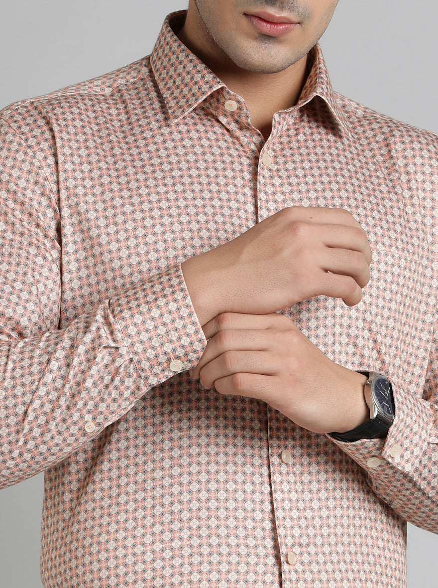 Orange Printed Regular Fit Formal Shirt | JadeBlue