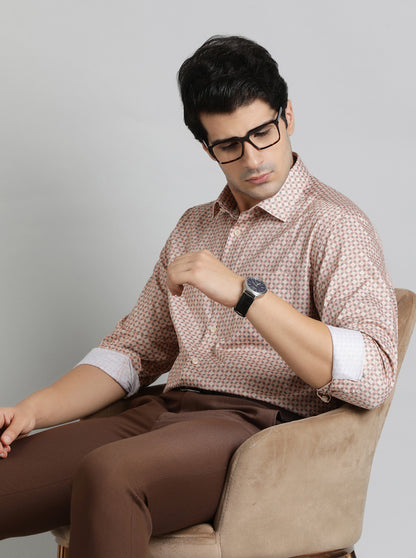 Orange Printed Regular Fit Formal Shirt | JadeBlue