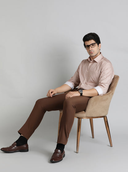 Orange Printed Regular Fit Formal Shirt | JadeBlue