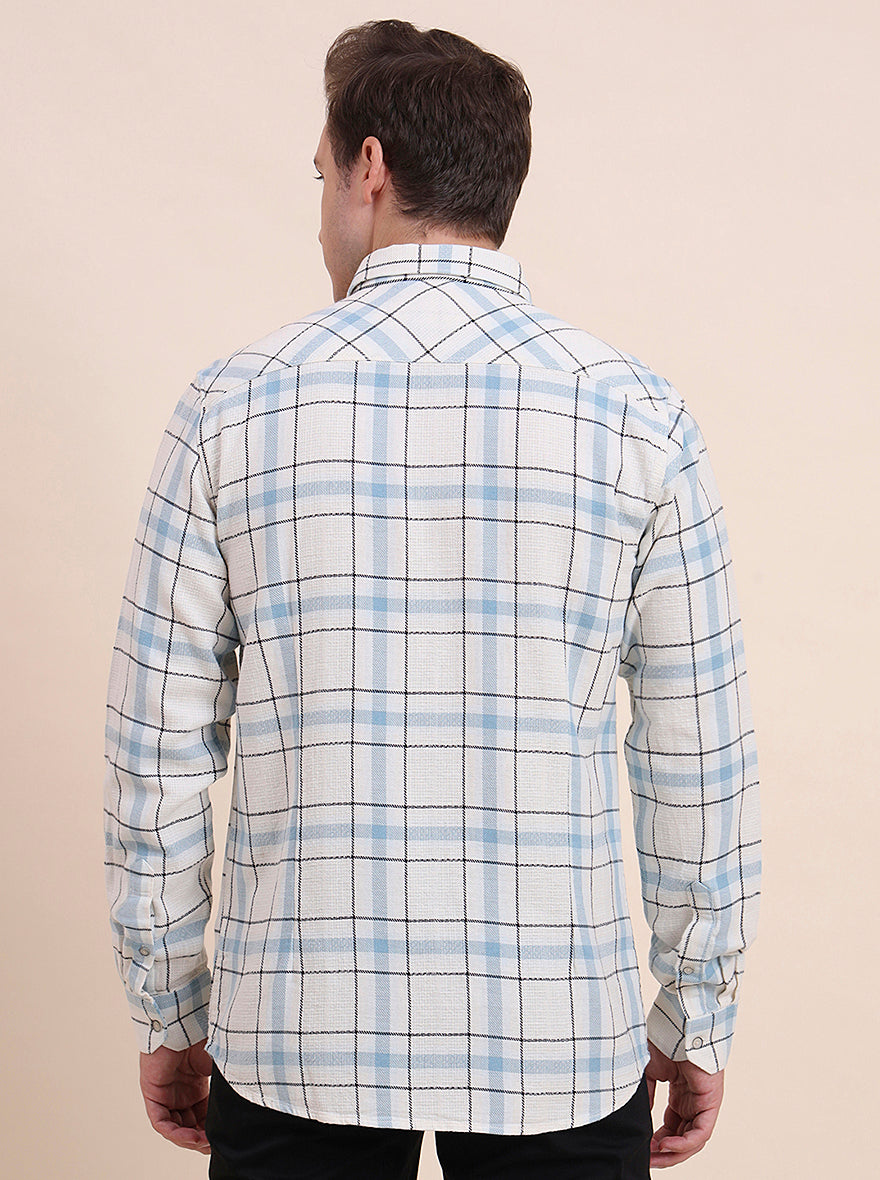 Navy Blue Checked Slim Fit Casual Shirt | JadeBlue