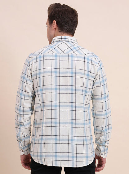Navy Blue Checked Slim Fit Casual Shirt | JadeBlue