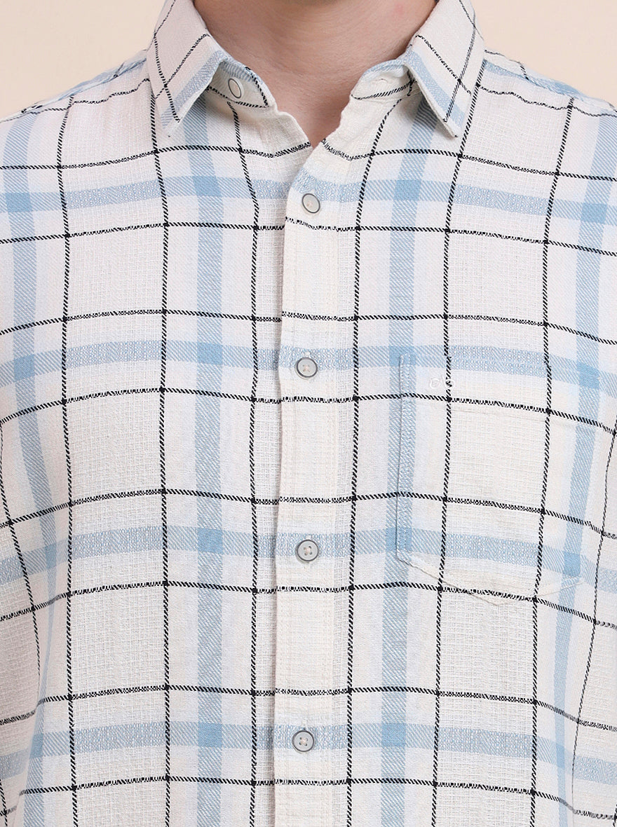 Navy Blue Checked Slim Fit Casual Shirt | JadeBlue