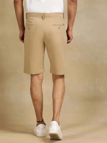 Khaki Solid Slim Fit Shorts | JadeBlue