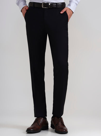 Black Solid Slim Fit Formal Trouser | Metal