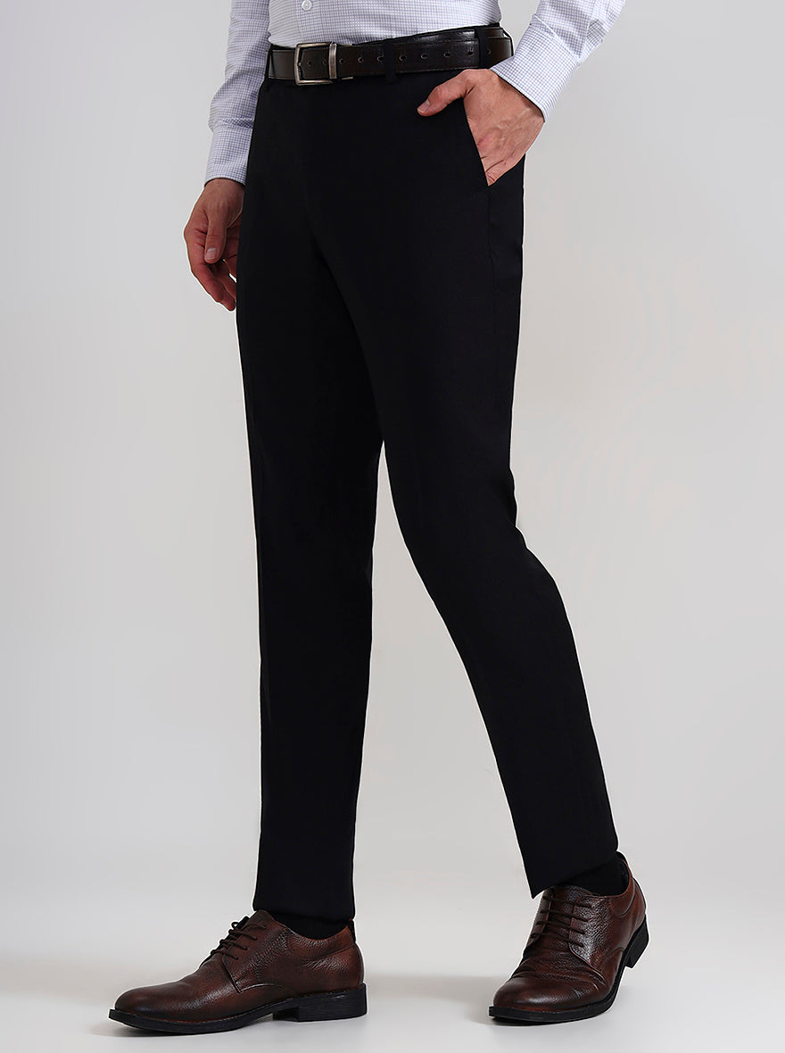 Black Solid Slim Fit Formal Trouser | Metal