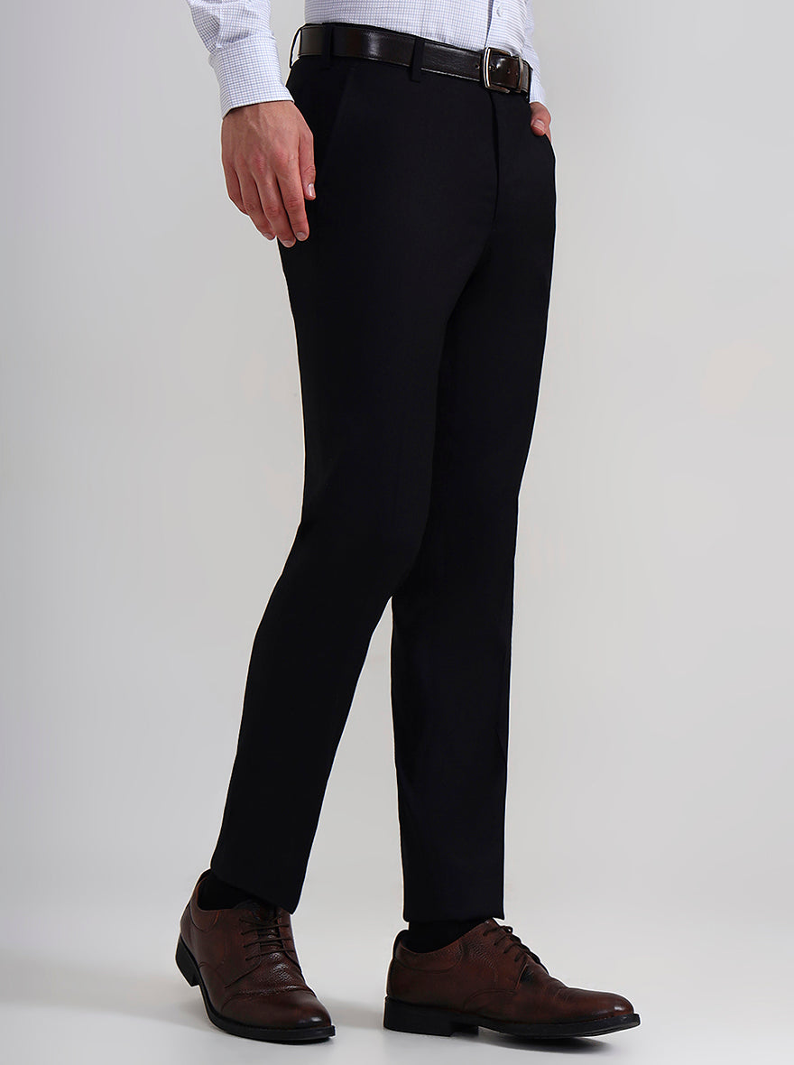 Black Solid Slim Fit Formal Trouser | Metal