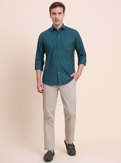 Green Solid Tailored Fit Semi Casual Shirt | JadeBlue