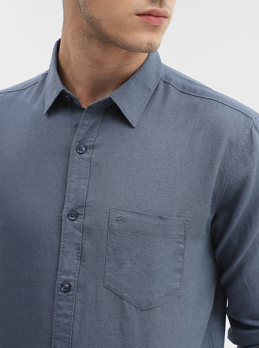 Dark Blue Solid Slim Fit Casual Shirt | JadeBlue