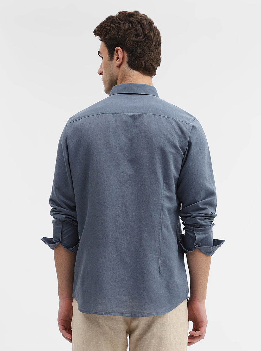 Dark Blue Solid Slim Fit Casual Shirt | JadeBlue