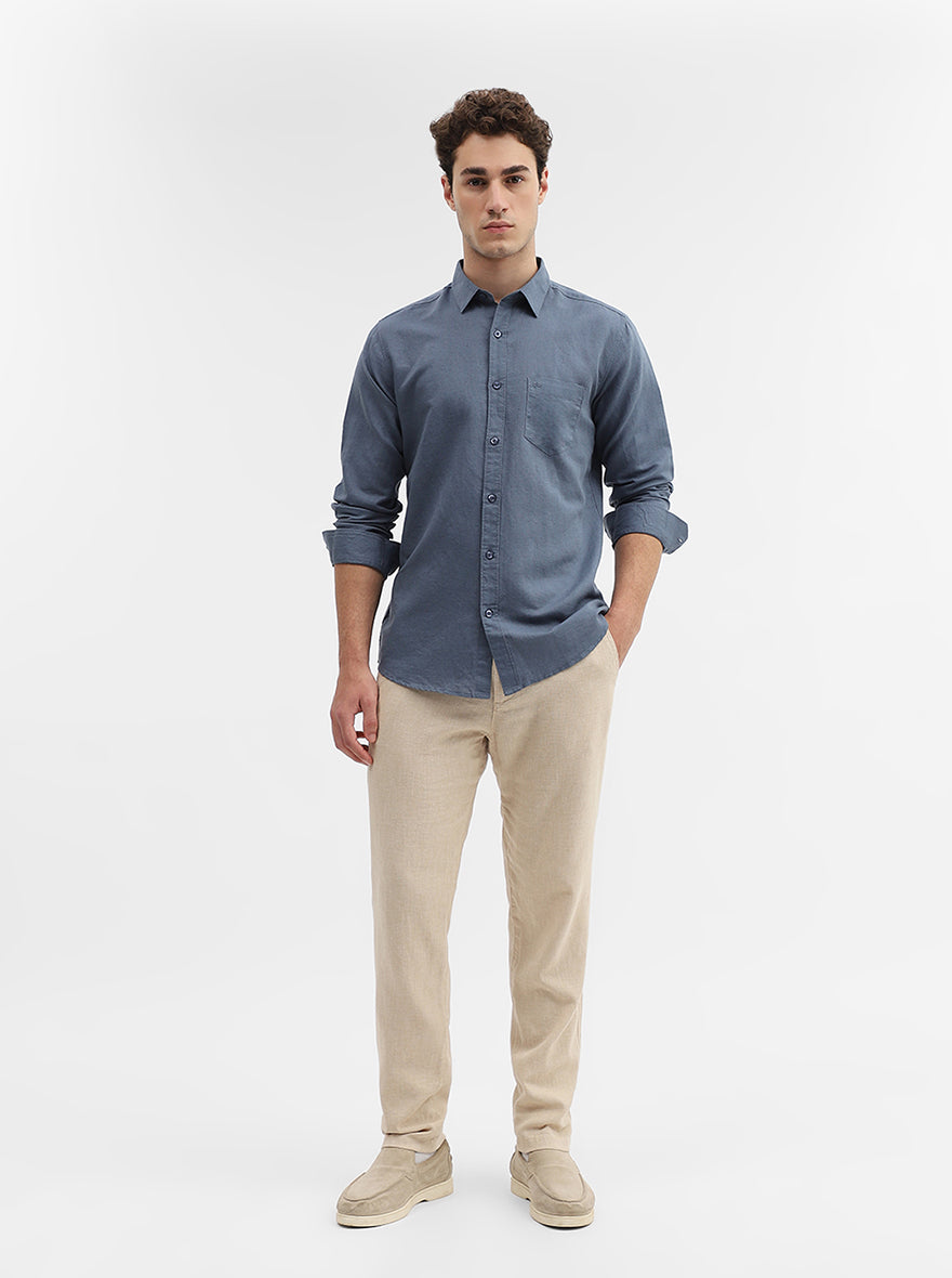 Dark Blue Solid Slim Fit Casual Shirt | JadeBlue