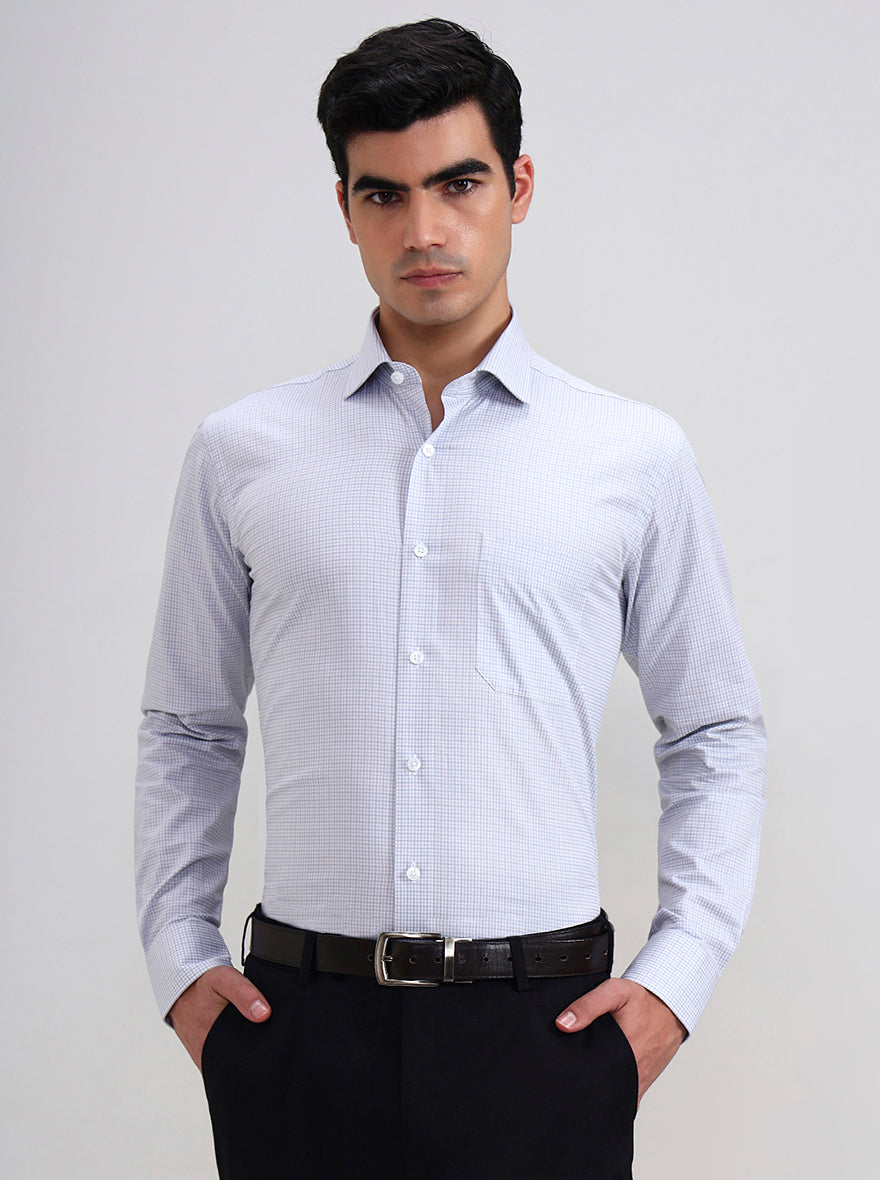White & Grey Checked Slim Fit Formal Shirt | Metal