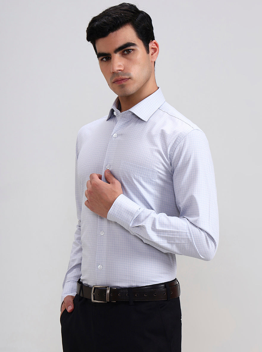 White & Grey Checked Slim Fit Formal Shirt | Metal