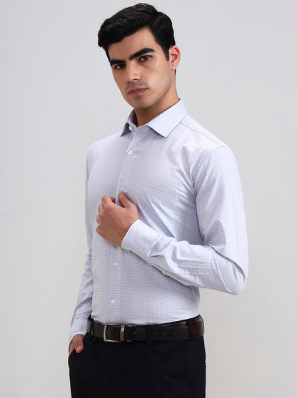 White & Grey Checked Slim Fit Formal Shirt | Metal