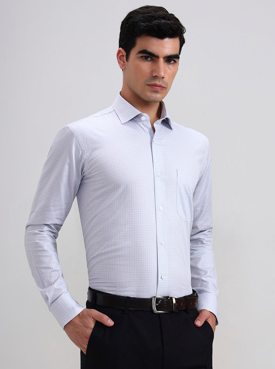 White & Grey Checked Slim Fit Formal Shirt | Metal