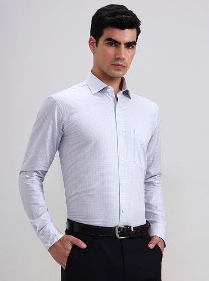 White & Grey Checked Slim Fit Formal Shirt | Metal