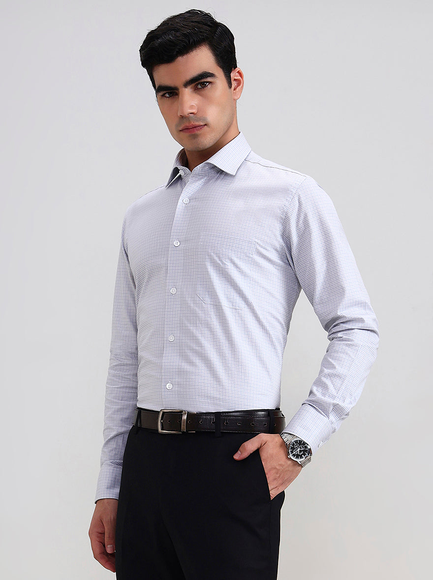 White & Grey Checked Slim Fit Formal Shirt | Metal