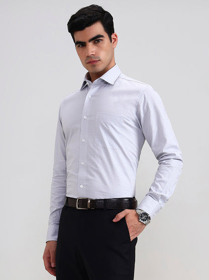 White & Grey Checked Slim Fit Formal Shirt | Metal