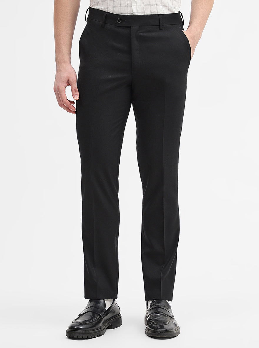 Black Solid Slim Fit Formal Trouser | JadeBlue Super Luxe