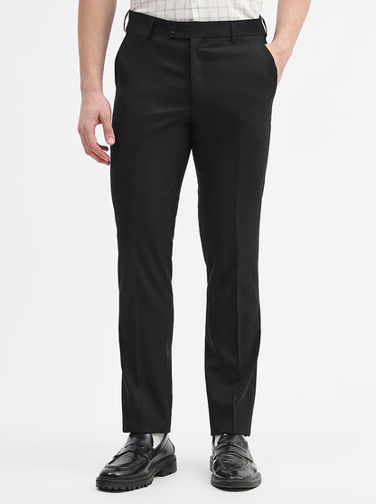 Black Solid Slim Fit Formal Trouser | JadeBlue Super Luxe