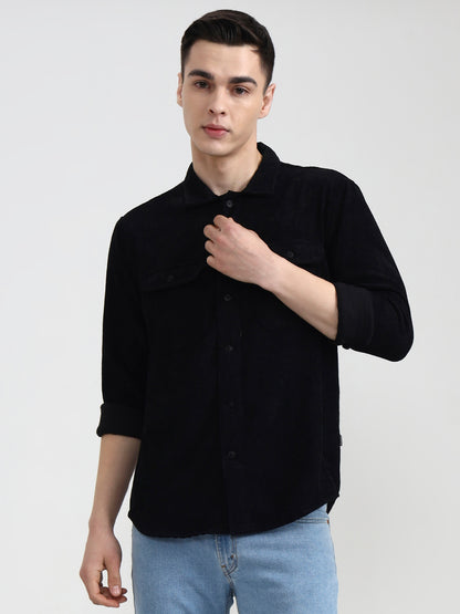 Black Solid Slim Fit Casual Shirt | JadeBlue