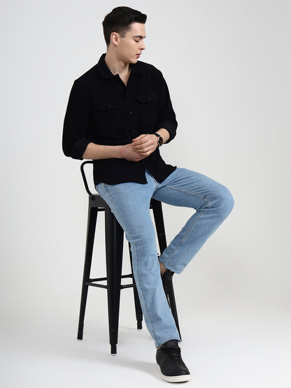 Black Solid Slim Fit Casual Shirt | JadeBlue