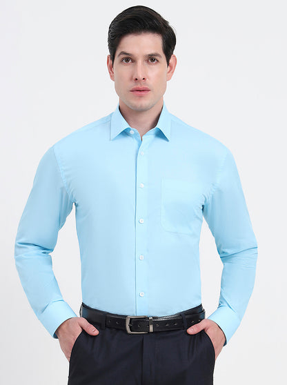Sky Blue Solid Regular Fit Formal Shirt | JadeBlue