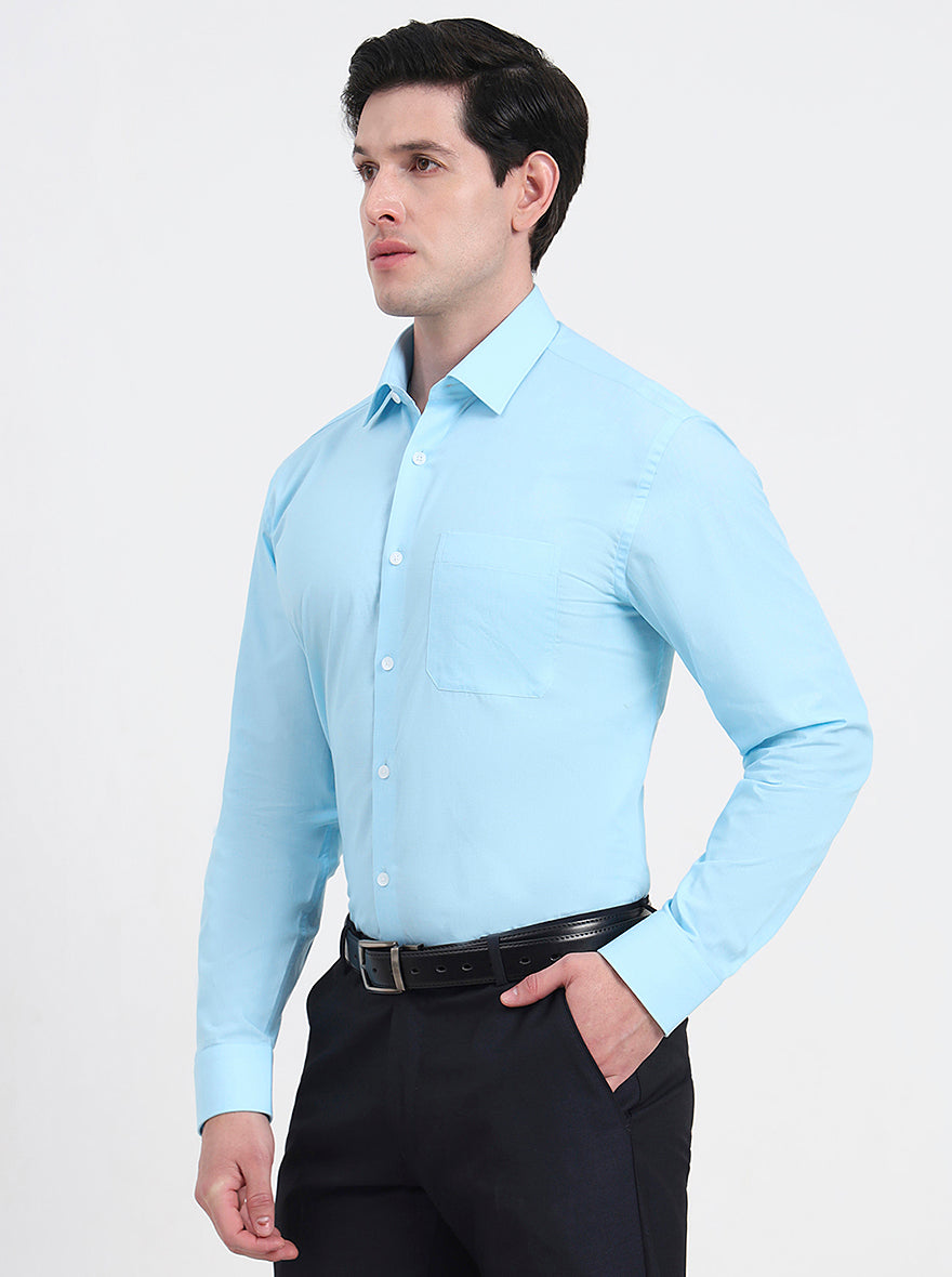 Sky Blue Solid Regular Fit Formal Shirt | JadeBlue