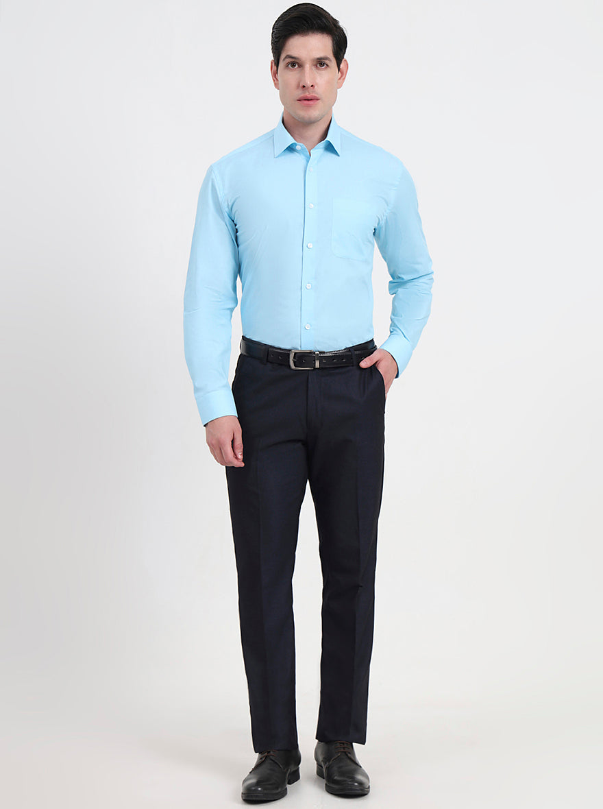 Sky Blue Solid Regular Fit Formal Shirt | JadeBlue