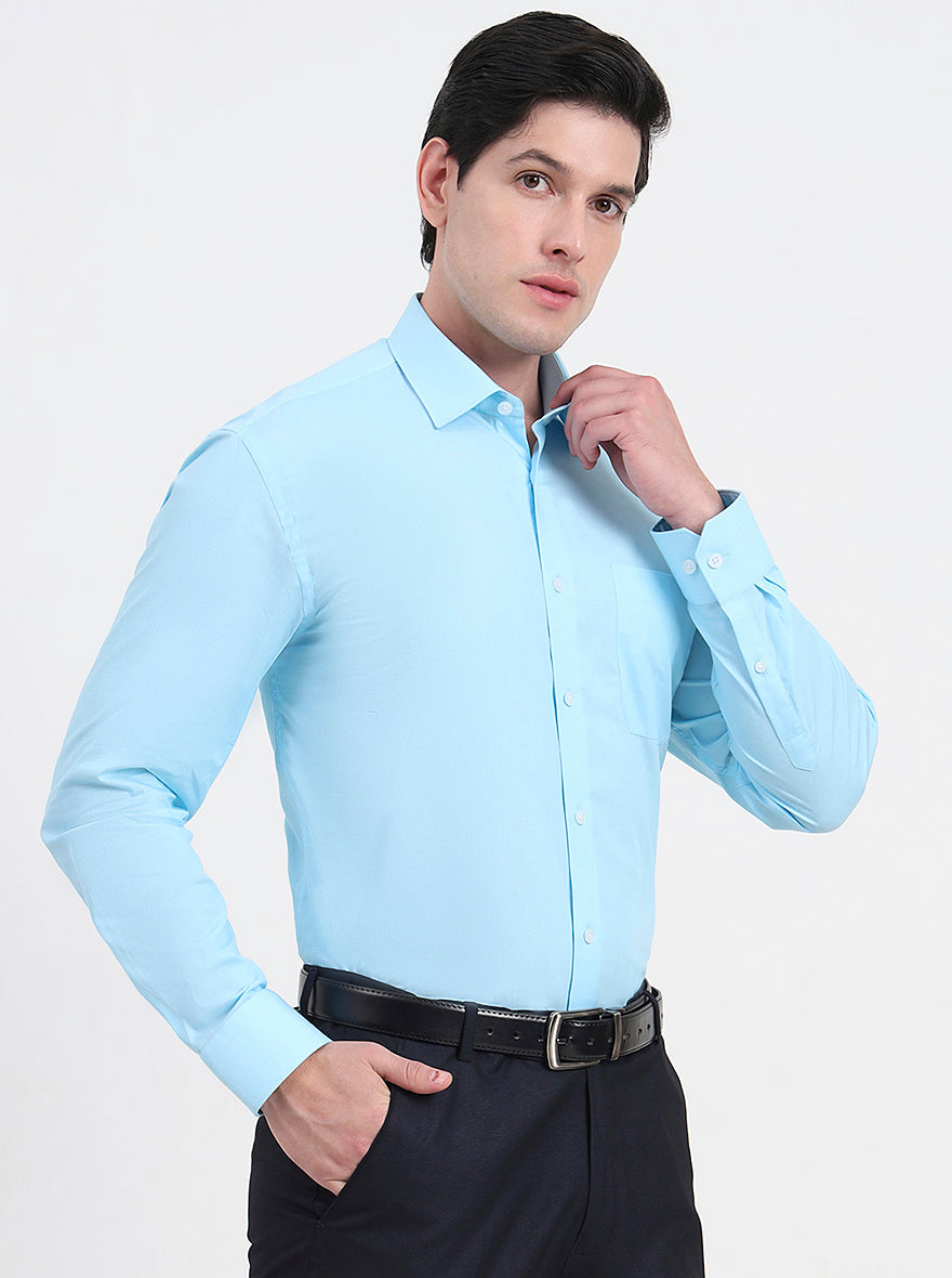Sky Blue Solid Regular Fit Formal Shirt | JadeBlue