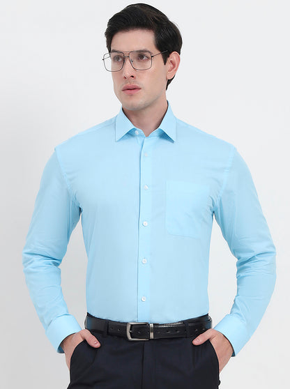 Sky Blue Solid Regular Fit Formal Shirt | JadeBlue