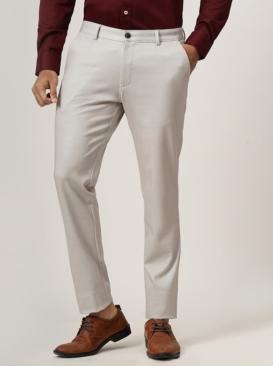Light Grey Solid Venice Fit Casual Trouser | JadeBlue