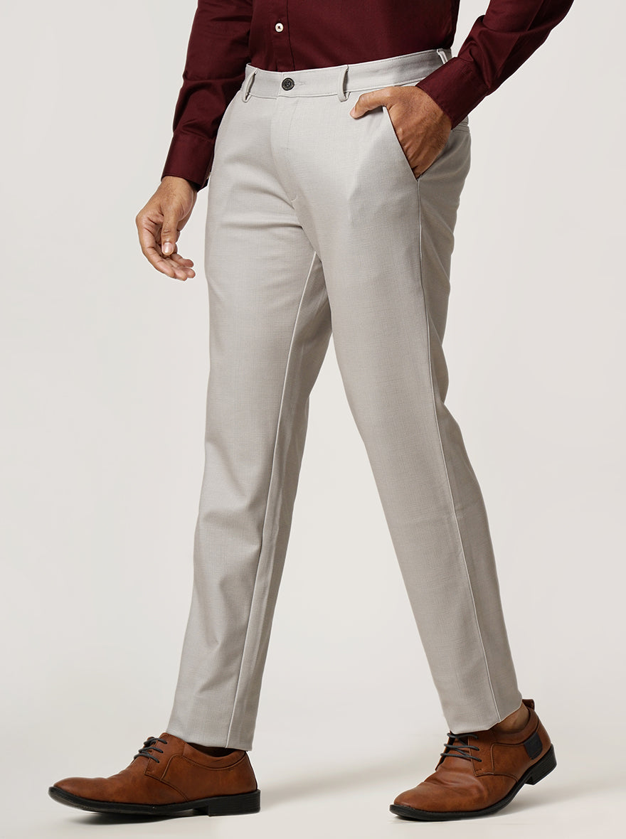 Light Grey Solid Venice Fit Casual Trouser | JadeBlue