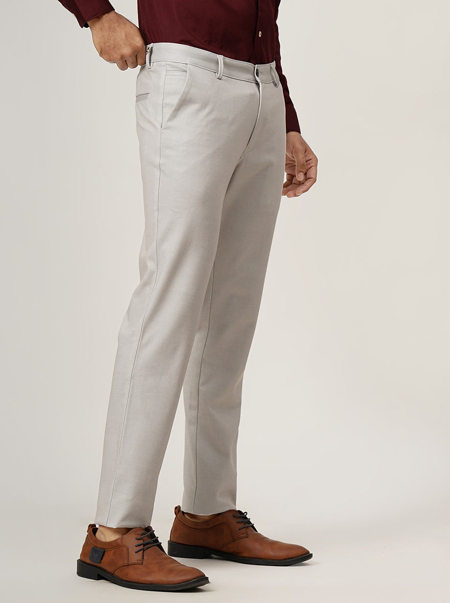 Light Grey Solid Venice Fit Casual Trouser | JadeBlue