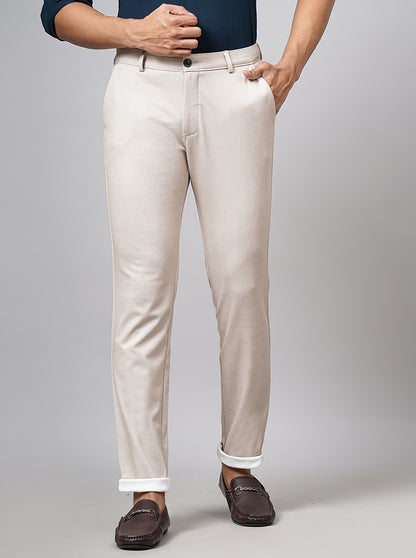 Cream Solid Venice Fit Casual Trouser | JadeBlue