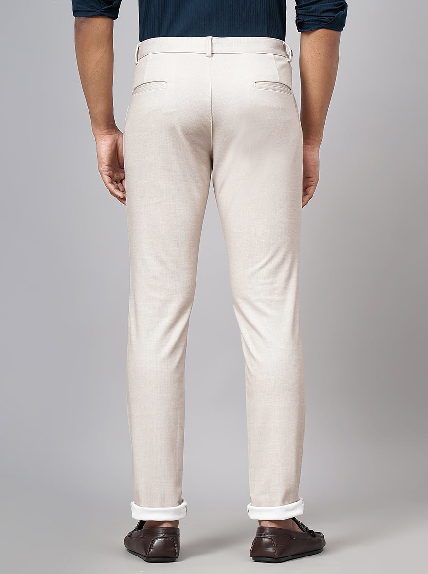 Cream Solid Venice Fit Casual Trouser | JadeBlue