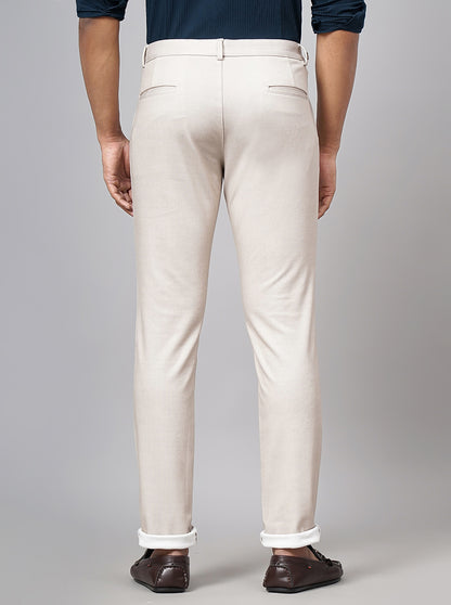 Cream Solid Venice Fit Casual Trouser | JadeBlue
