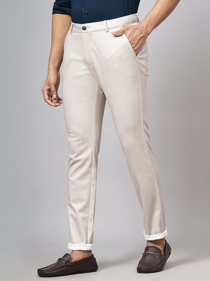 Cream Solid Venice Fit Casual Trouser | JadeBlue