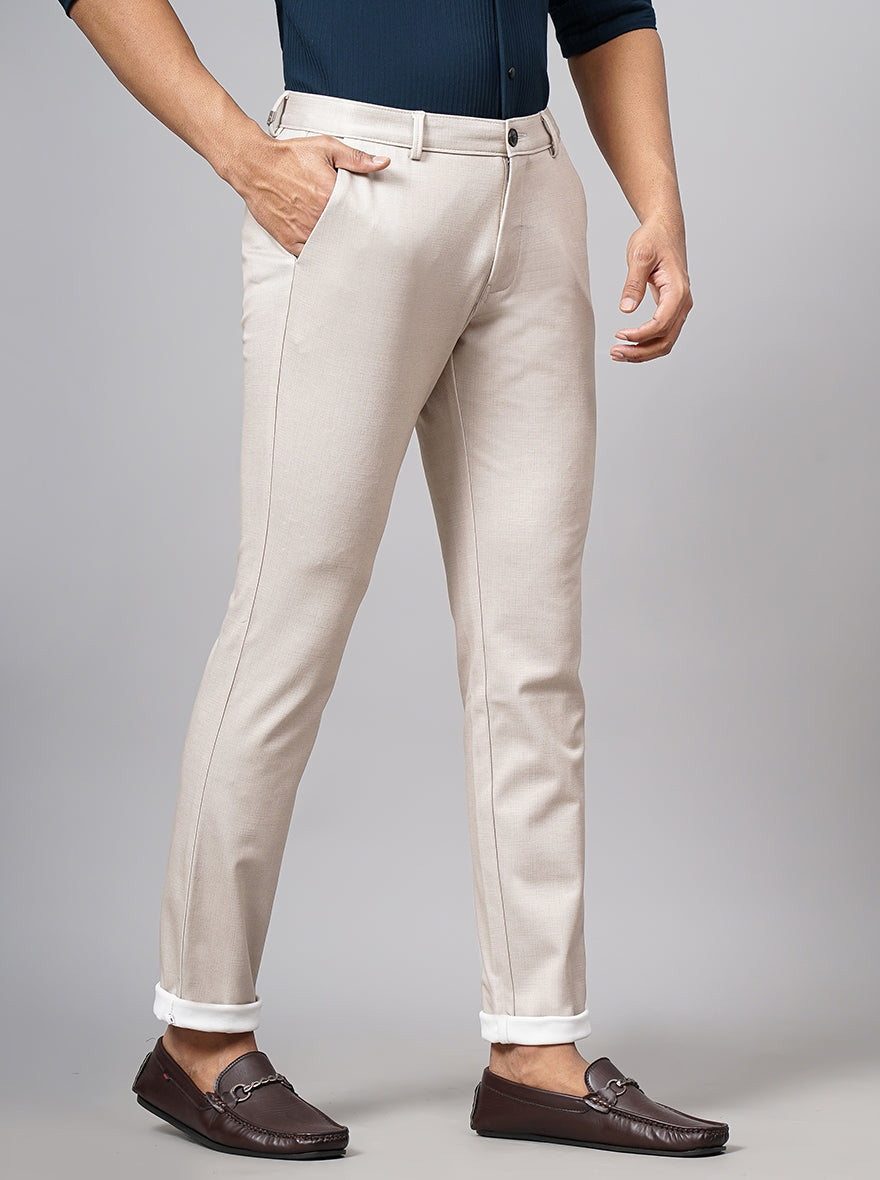 Cream Solid Venice Fit Casual Trouser | JadeBlue