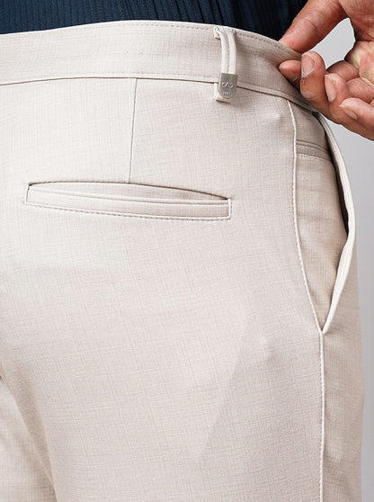Cream Solid Venice Fit Casual Trouser | JadeBlue