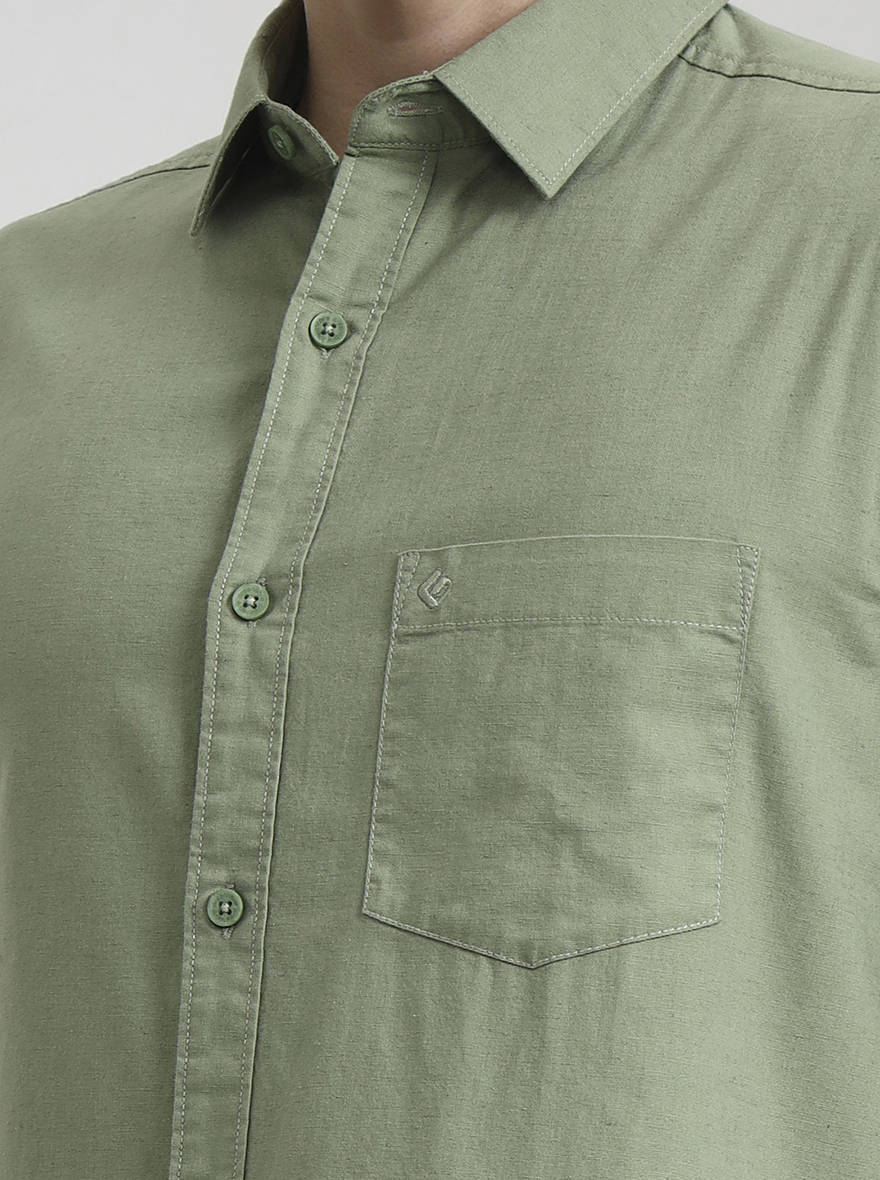 Green Solid Slim Fit Casual Shirt | Greenfibre