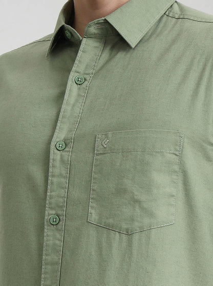 Green Solid Slim Fit Casual Shirt | Greenfibre