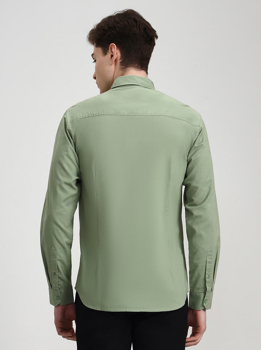 Green Solid Slim Fit Casual Shirt | Greenfibre