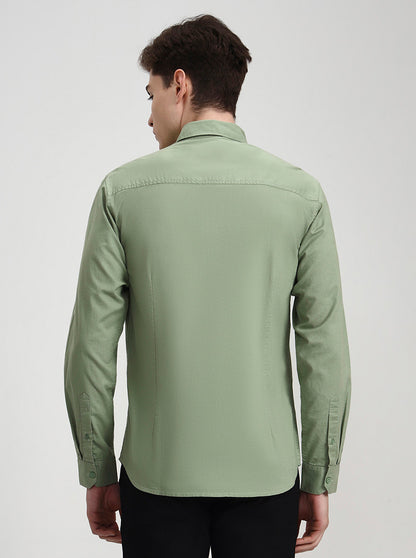 Green Solid Slim Fit Casual Shirt | Greenfibre