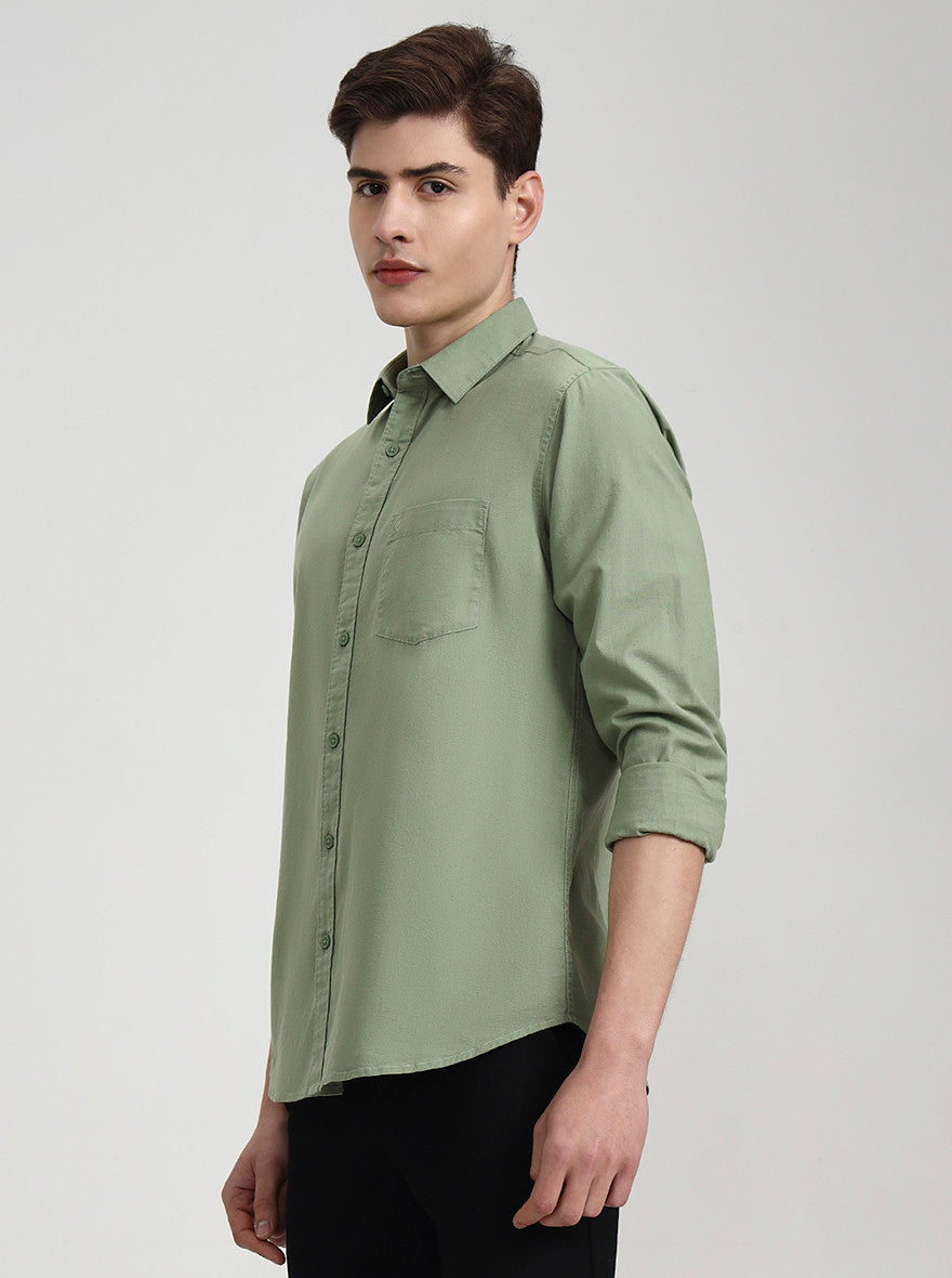 Green Solid Slim Fit Casual Shirt | Greenfibre
