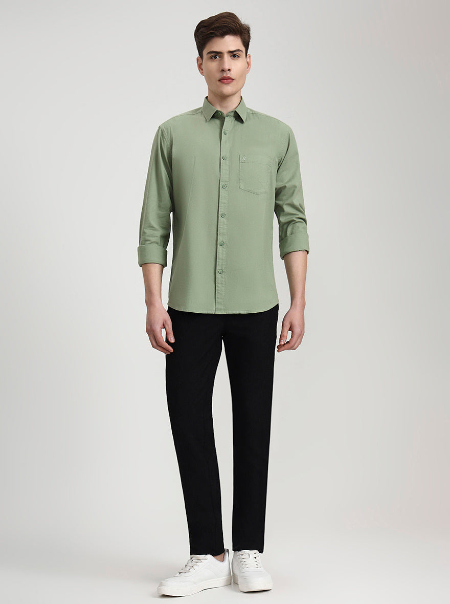 Green Solid Slim Fit Casual Shirt | Greenfibre