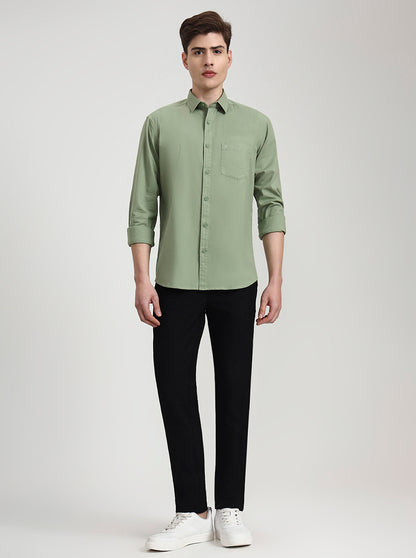 Green Solid Slim Fit Casual Shirt | Greenfibre