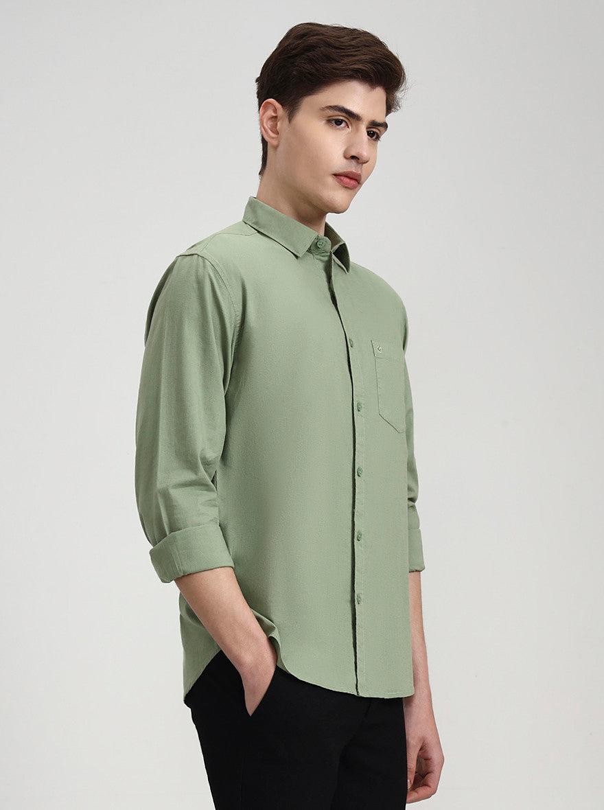 Green Solid Slim Fit Casual Shirt | Greenfibre